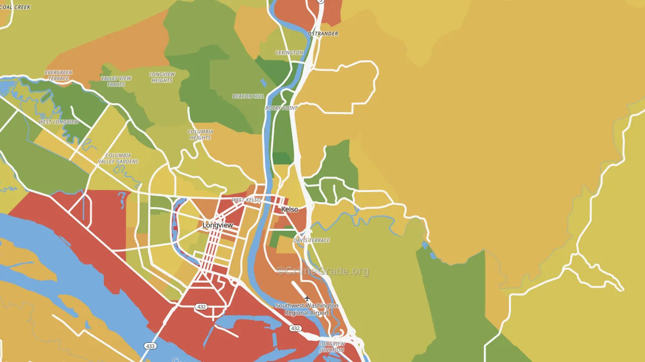 Kelso, WA Map of Burglary Rates