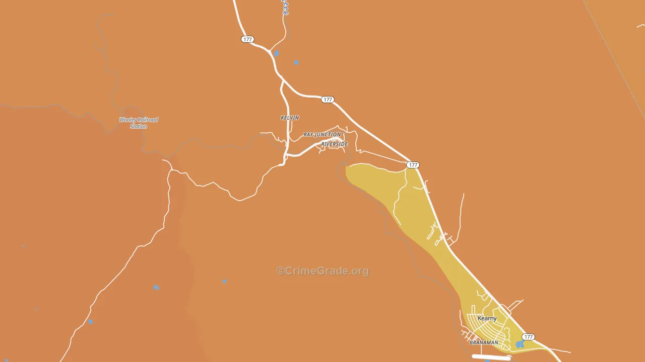 Kelvin, AZ Map of Burglary Rates
