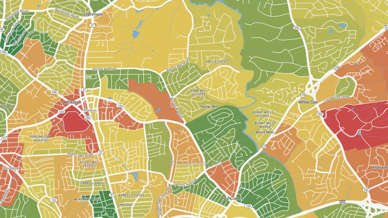 Kemp Mill, MD Map of Burglary Rates