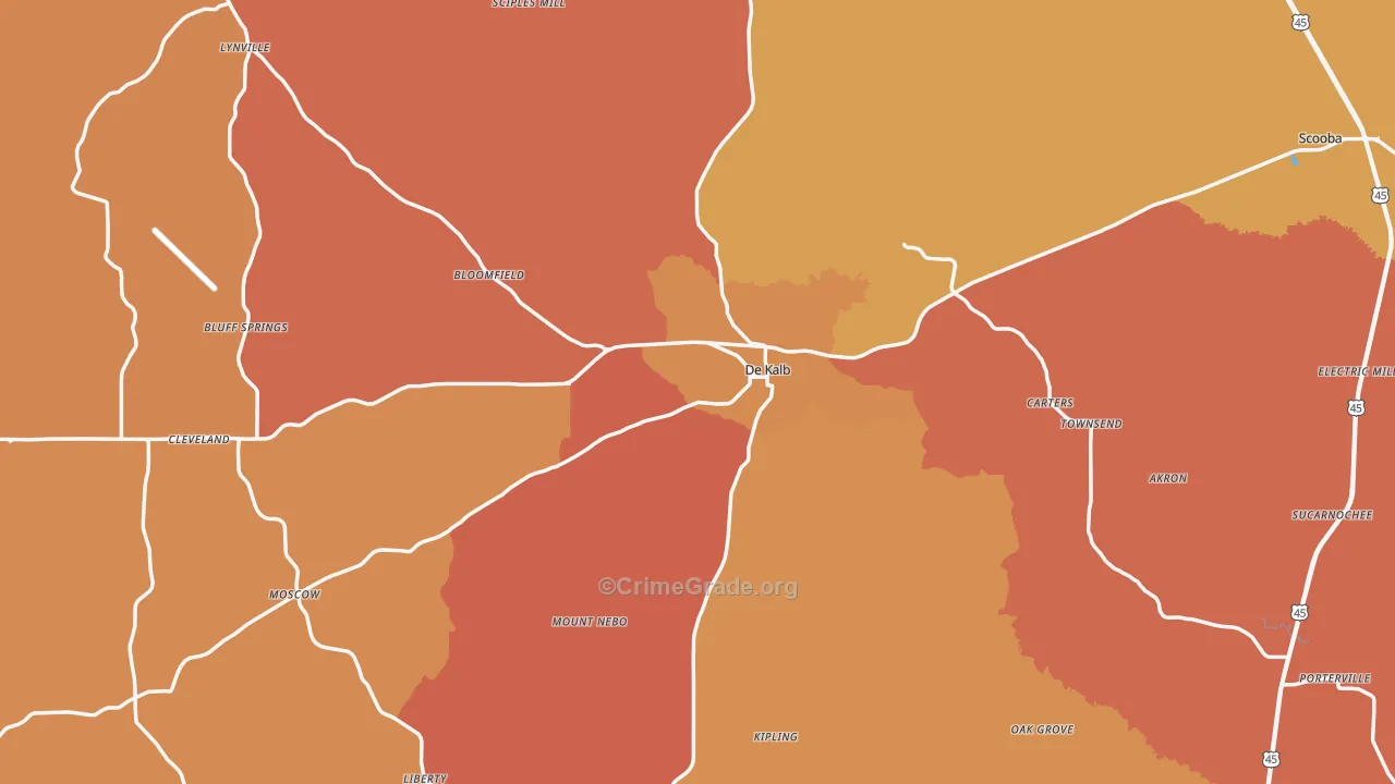 Kemper County, MS Map of Burglary Rates