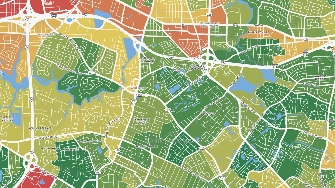 Kempsville Gardens, Virginia Beach, VA Map of Burglary Rates