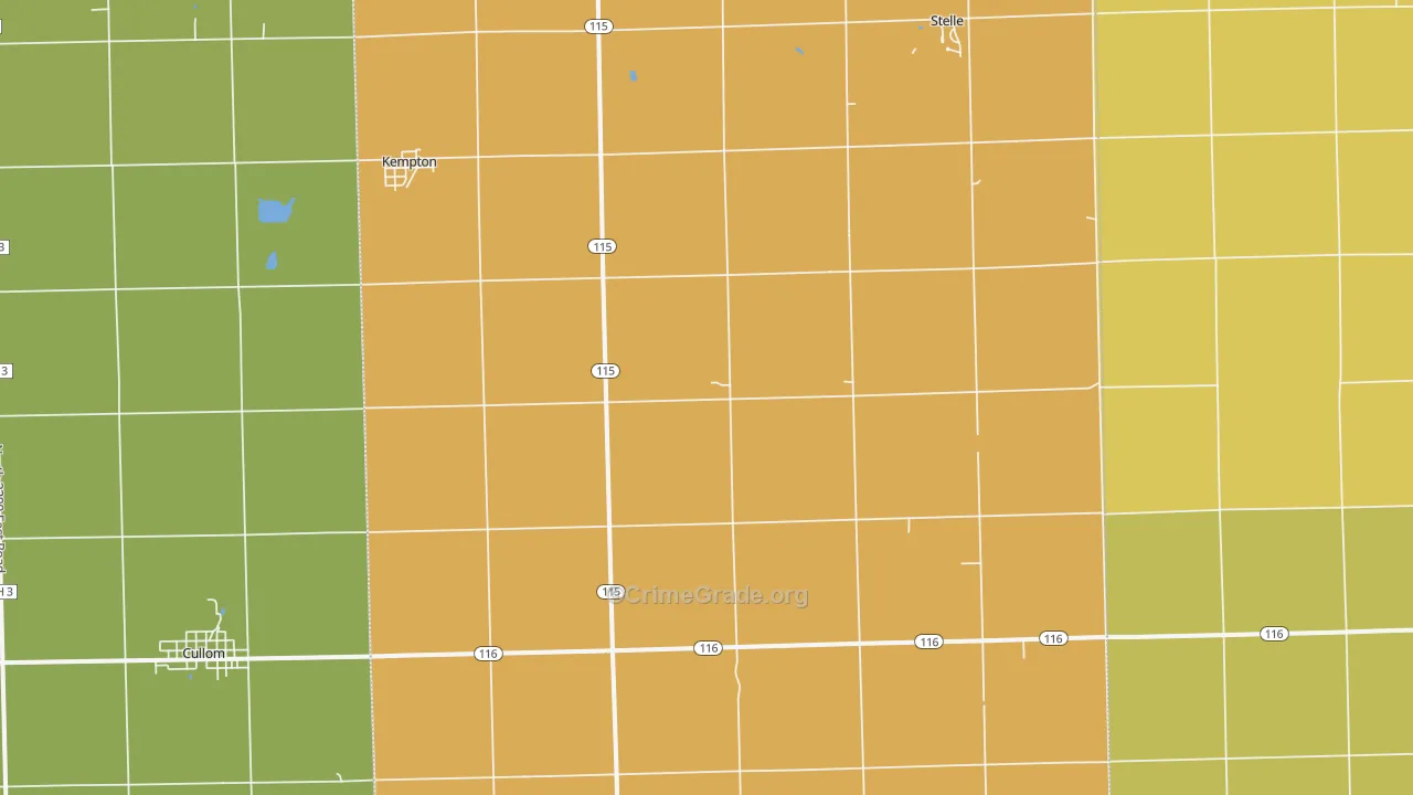 Kempton, IL Map of Burglary Rates