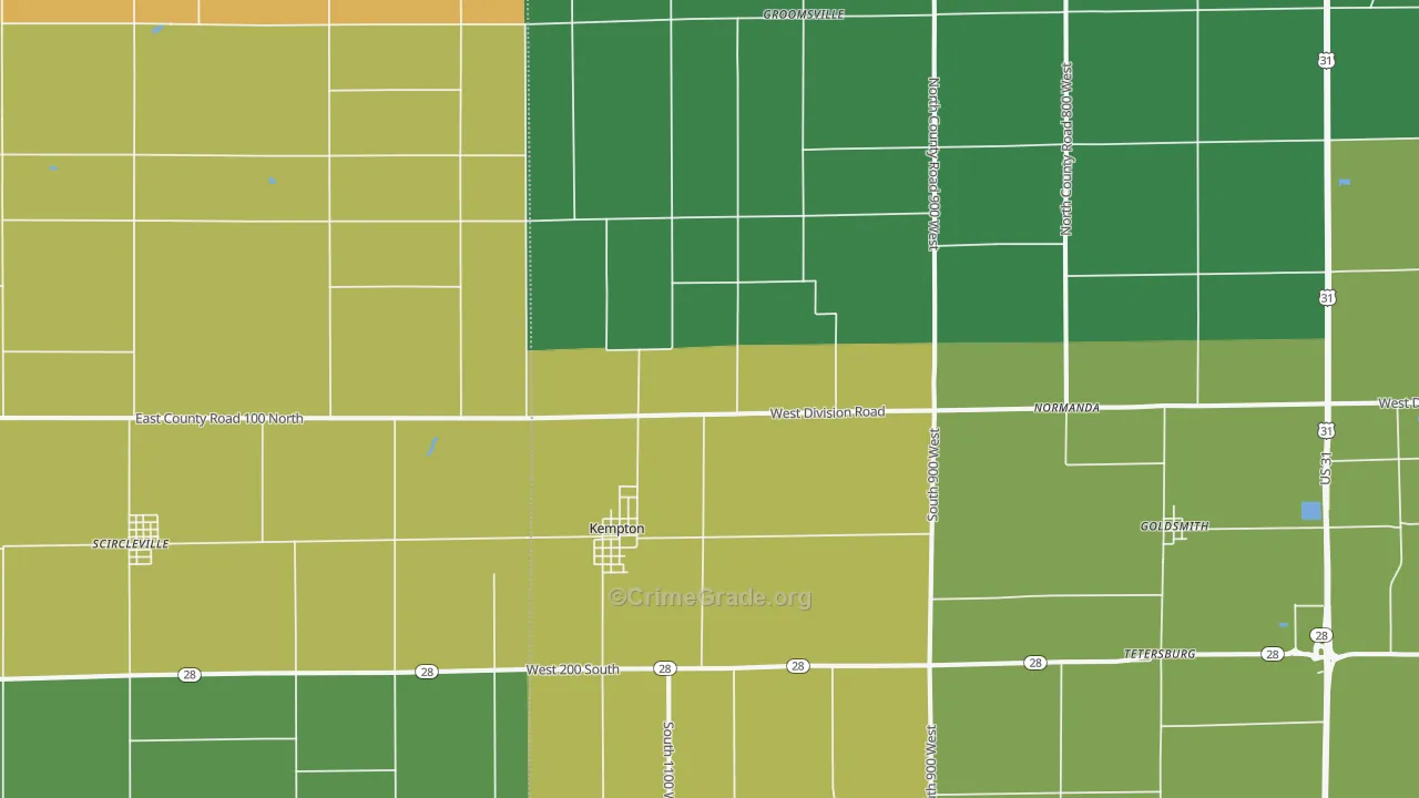 Kempton, IN Map of Burglary Rates