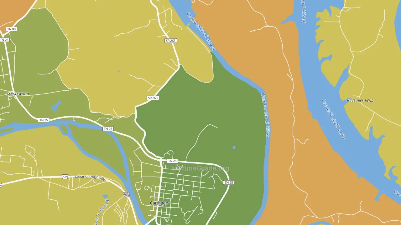 Kempville, TN Map of Burglary Rates