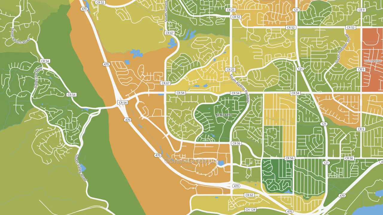 Ken Caryl Ranch Plains, Ken Caryl, CO Map of Burglary Rates