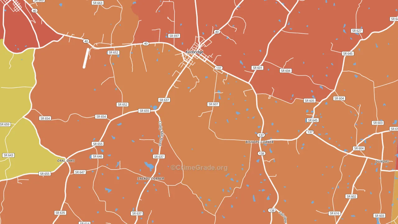 Kenbridge, VA Map of Burglary Rates