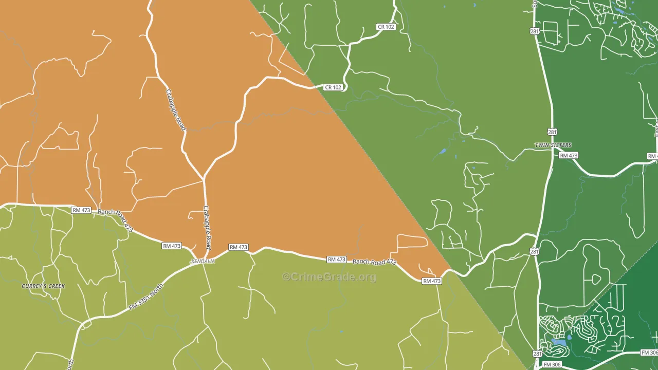 Kendalia, TX Map of Burglary Rates