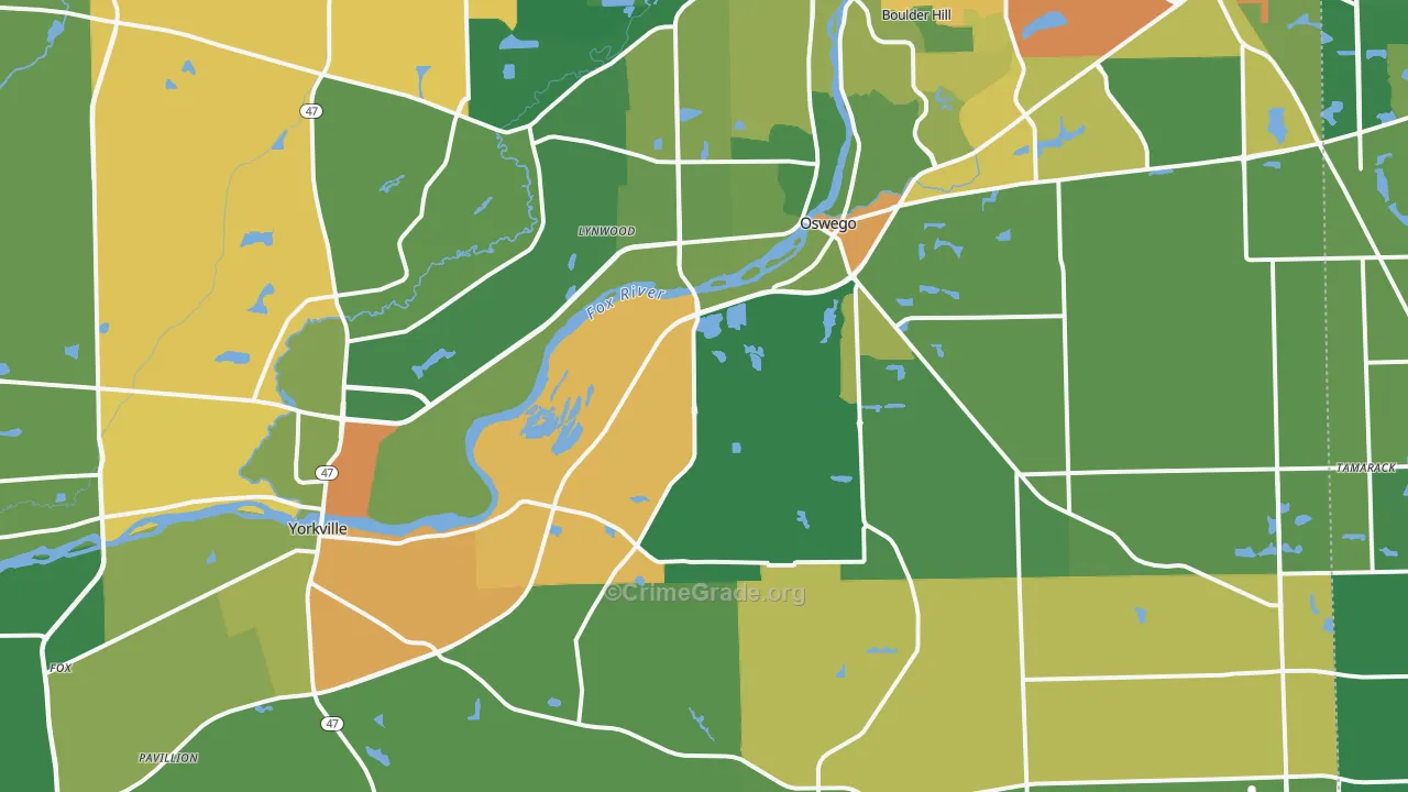 Kendall County, IL Map of Burglary Rates
