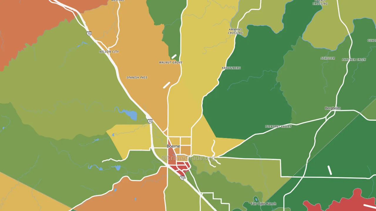 Kendall County, TX Map of Burglary Rates