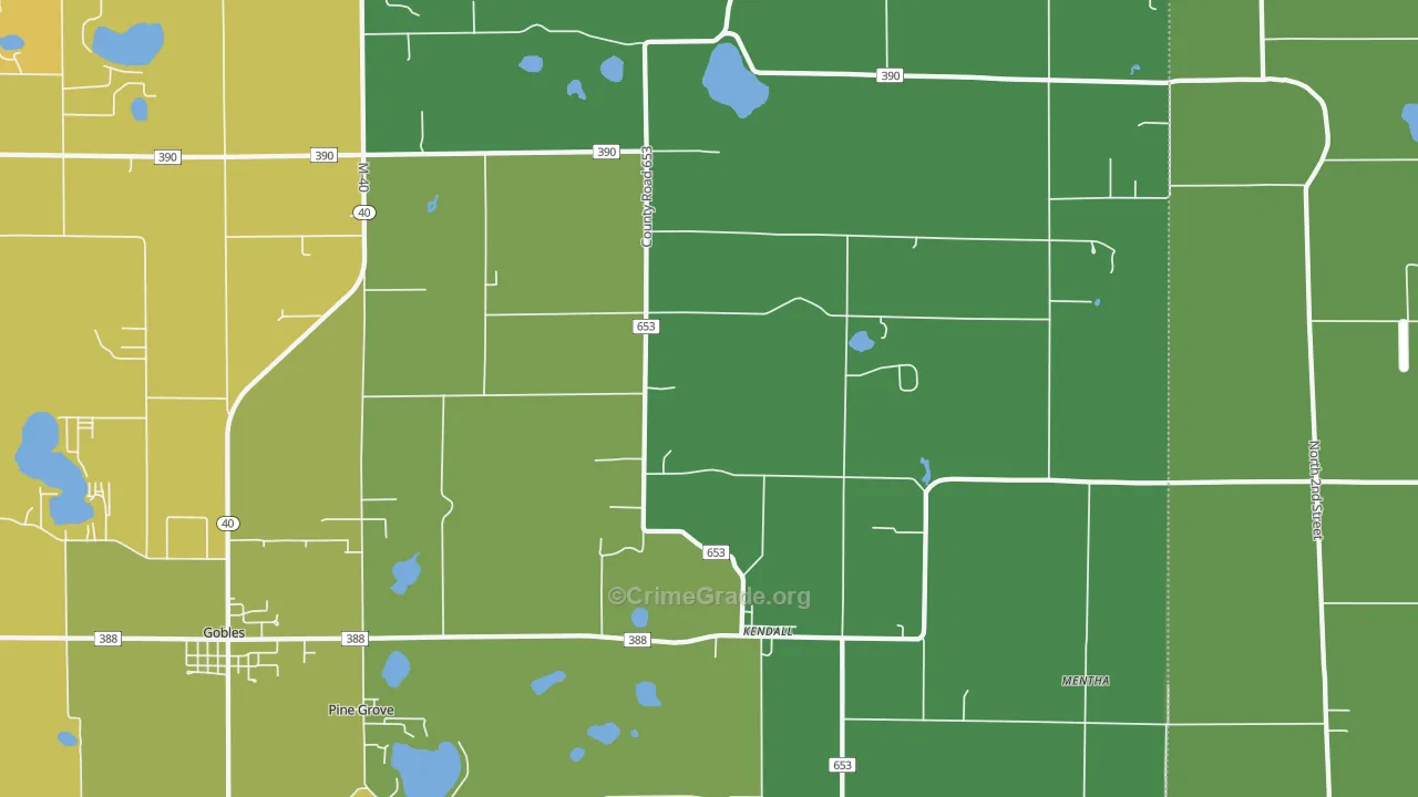 Kendall, MI Map of Burglary Rates