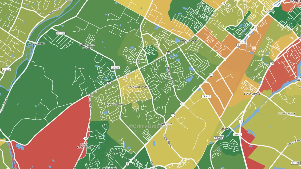 Kendall Park, NJ Map of Burglary Rates