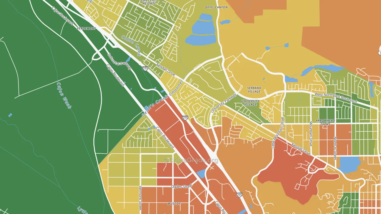 Kendall, San Bernardino, CA Map of Burglary Rates