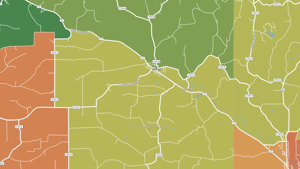 Kendall, WI Map of Burglary Rates