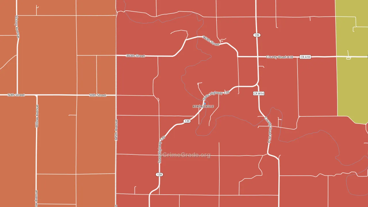 Kendallville, IA Map of Burglary Rates