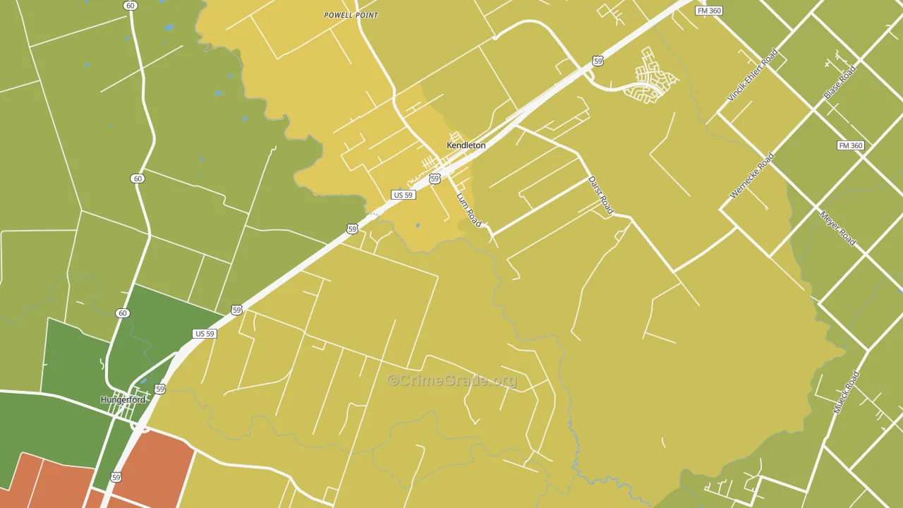 Kendleton, TX Map of Burglary Rates