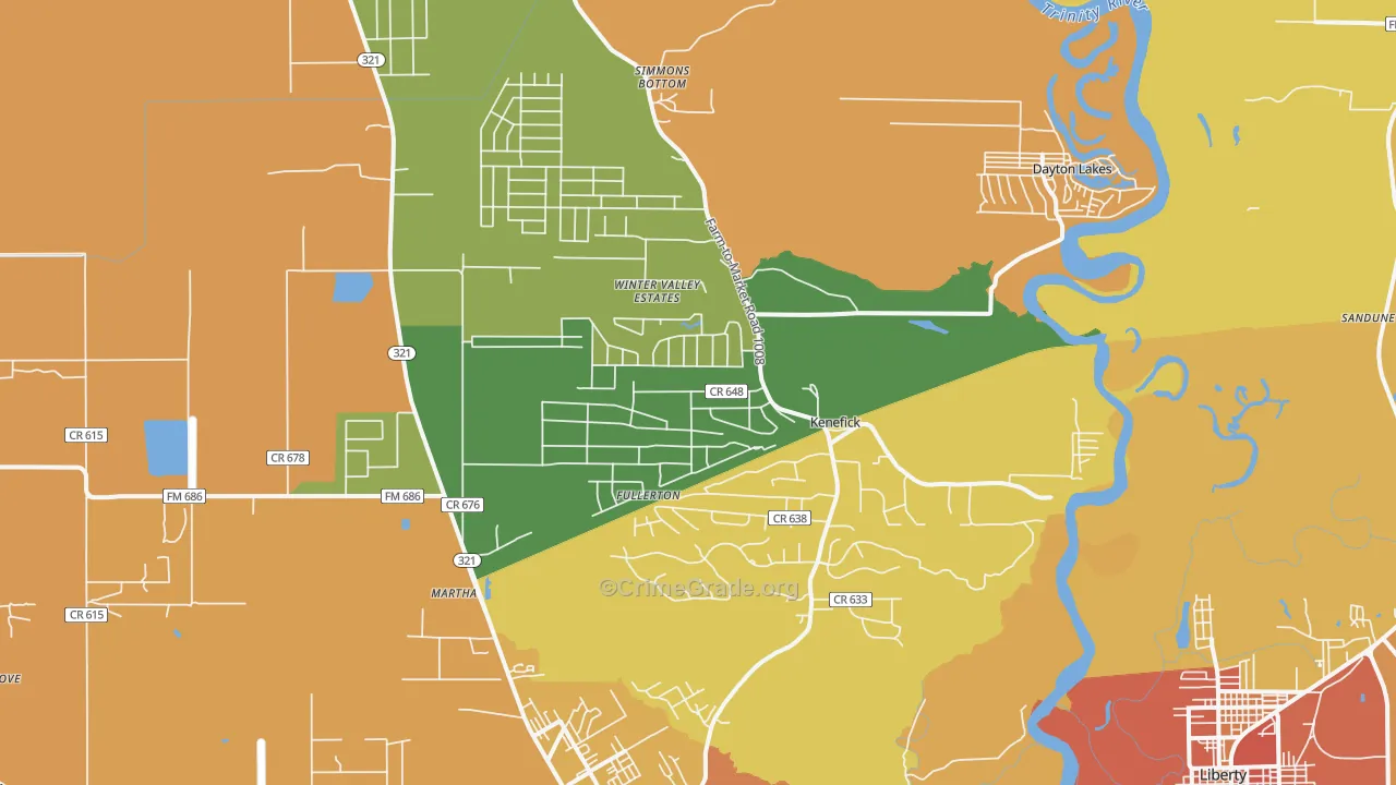Kenefick, TX Map of Burglary Rates