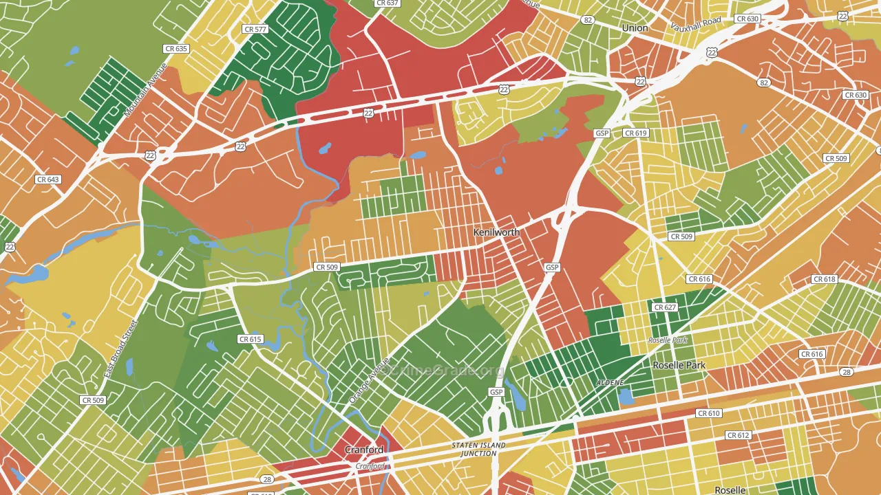Kenilworth, NJ Map of Burglary Rates