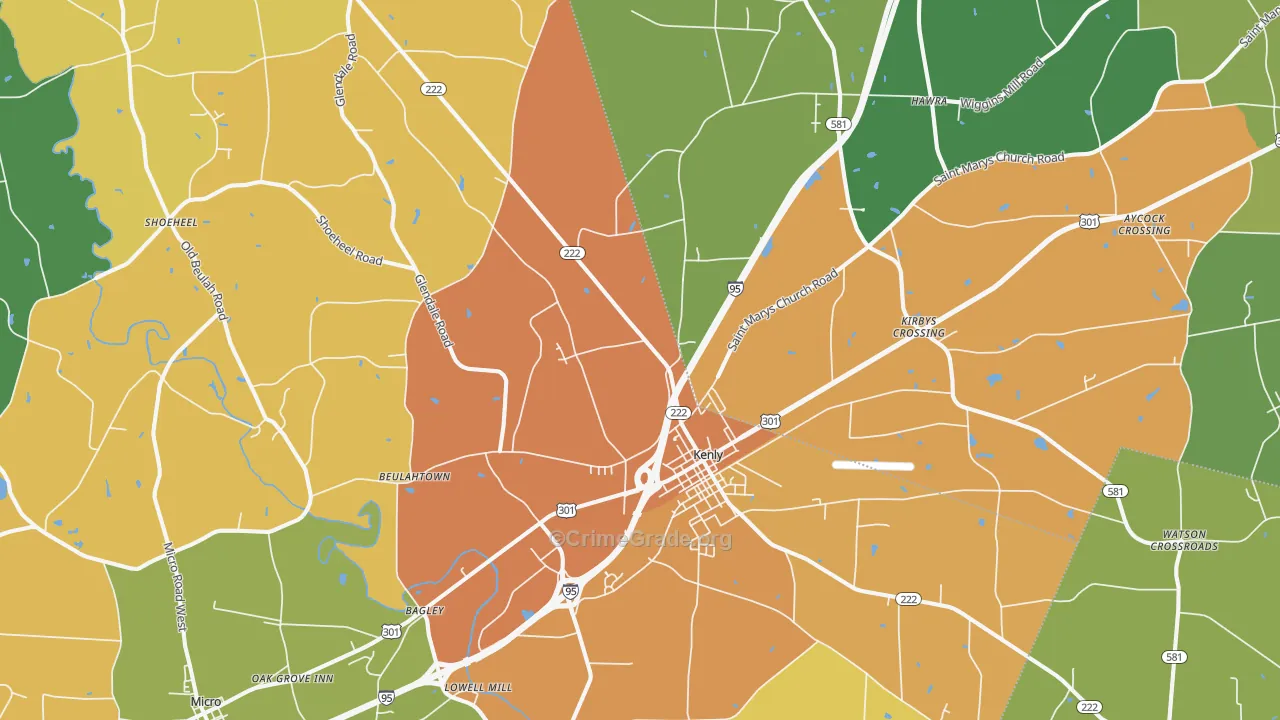Kenly, NC Map of Burglary Rates