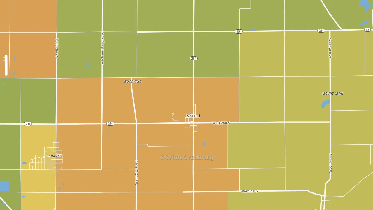 Kennard, IN Map of Burglary Rates
