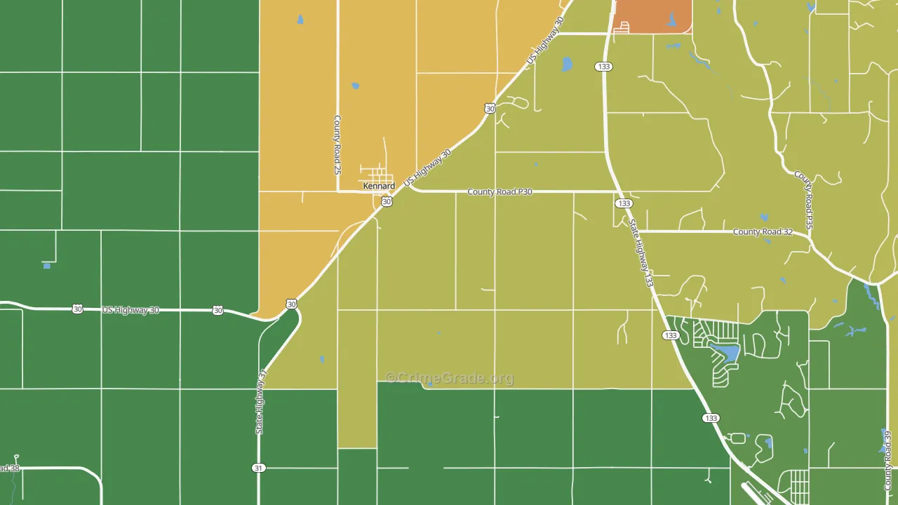 Kennard, NE Map of Burglary Rates