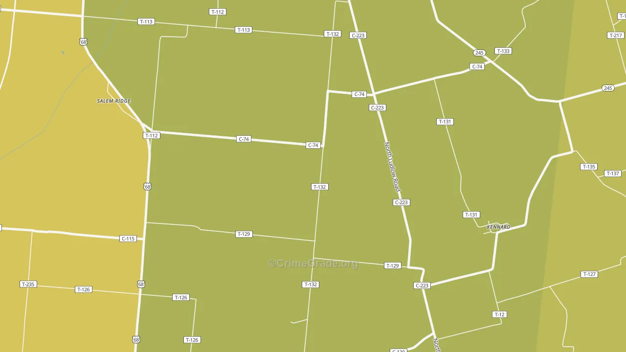 Kennard, OH Map of Burglary Rates