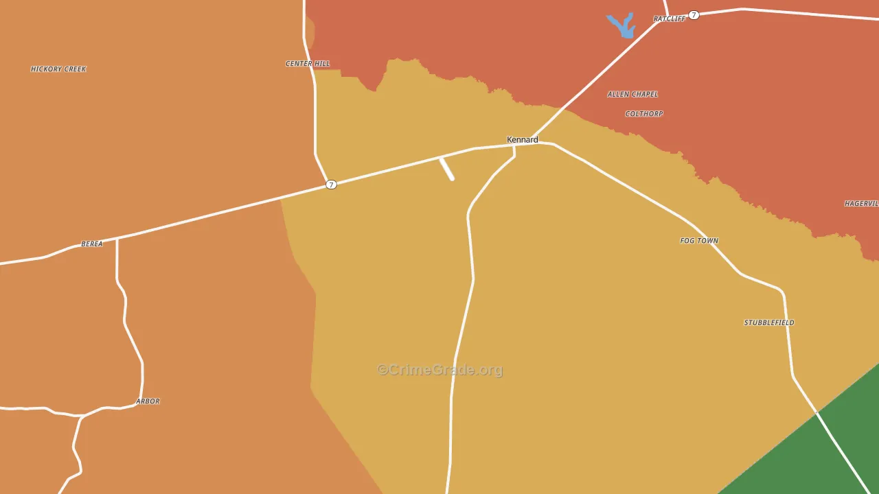 Kennard, TX Map of Burglary Rates