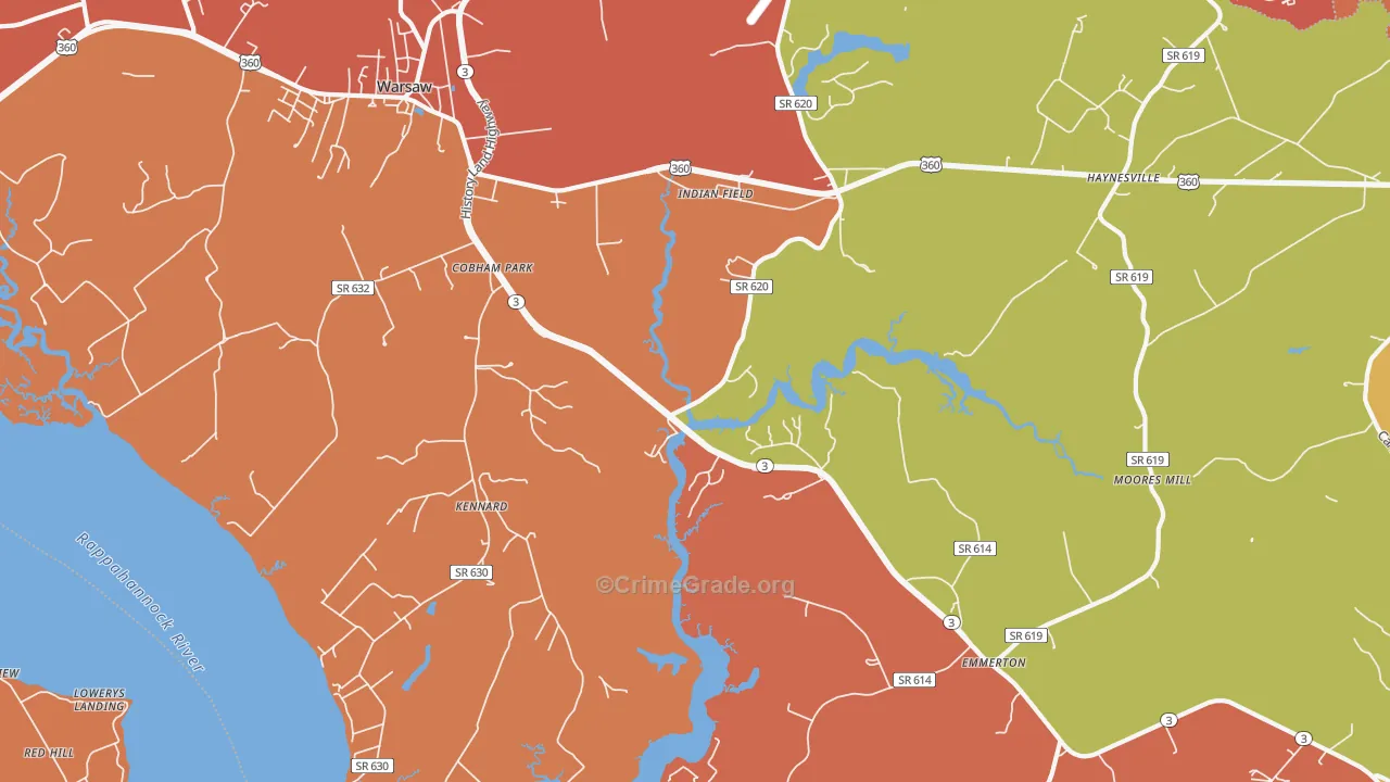Kennard, VA Map of Burglary Rates