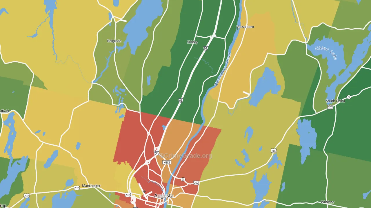 Kennebec County, ME Map of Burglary Rates