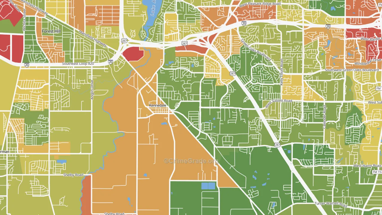Kennedale, TX Map of Burglary Rates
