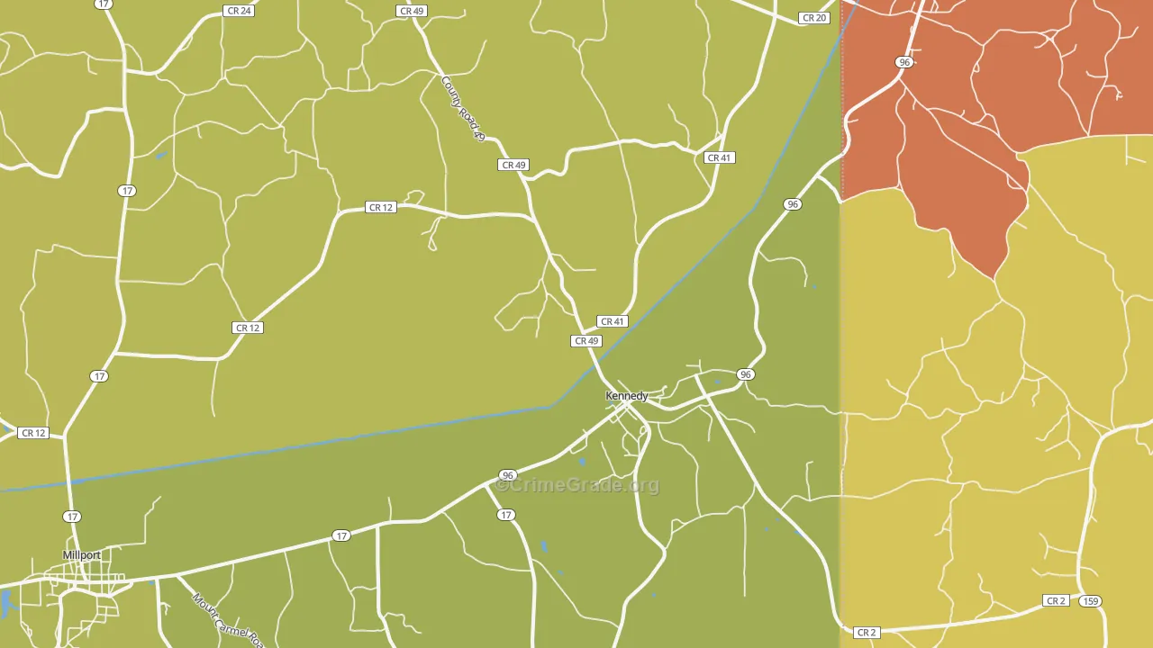 Kennedy, AL Map of Burglary Rates