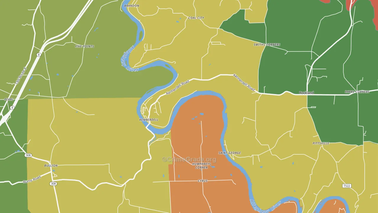 Kennerdell, PA Map of Burglary Rates