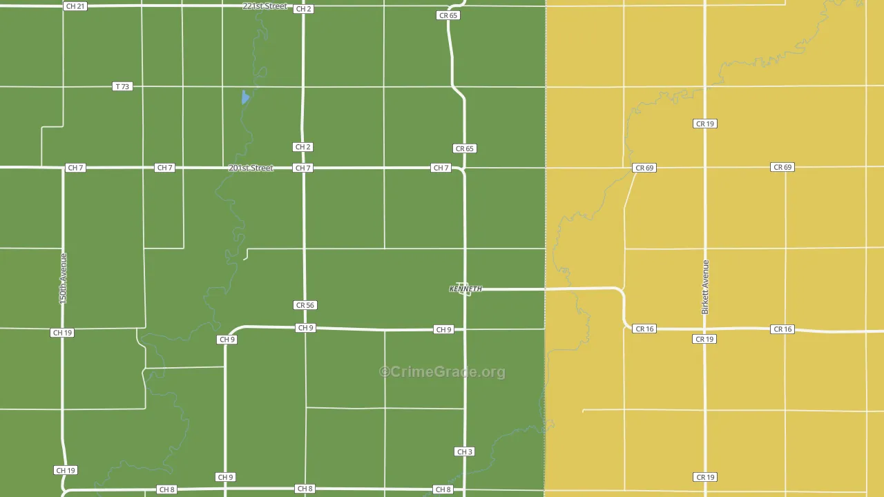 Kenneth, MN Map of Burglary Rates