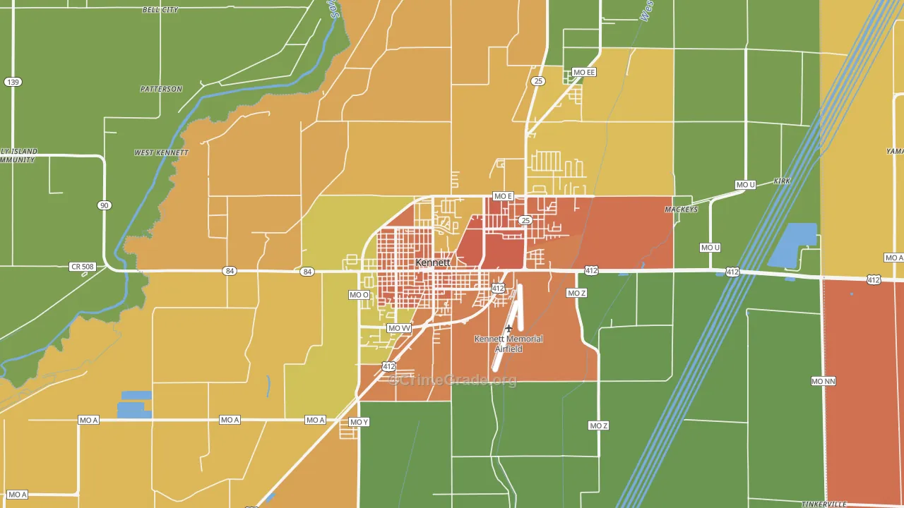 Kennett, MO Map of Burglary Rates