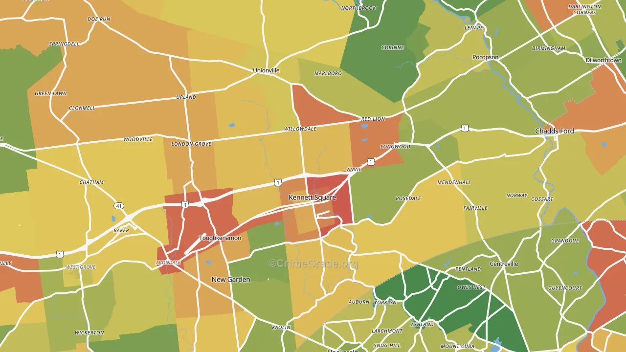Kennett Square, PA Map of Burglary Rates