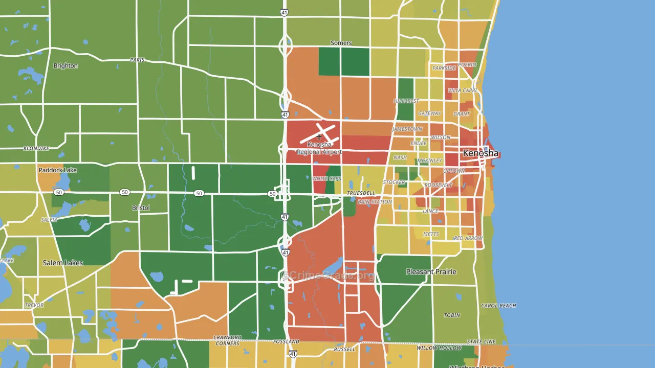 Kenosha County, WI Map of Burglary Rates