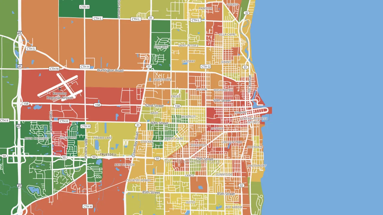 Kenosha, WI Map of Burglary Rates