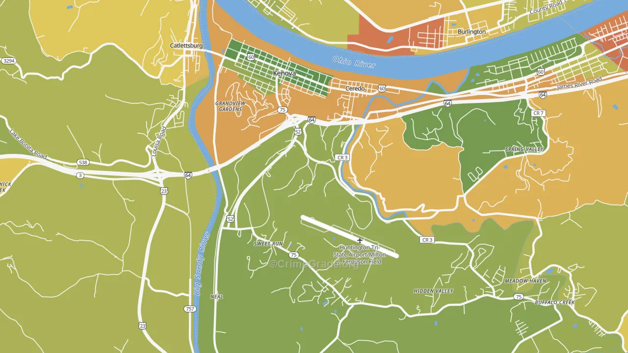 Kenova, WV Map of Burglary Rates