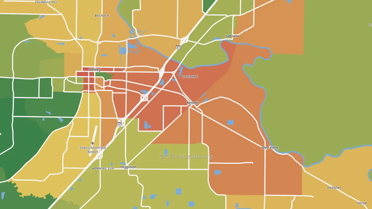 Kensett, AR Map of Burglary Rates