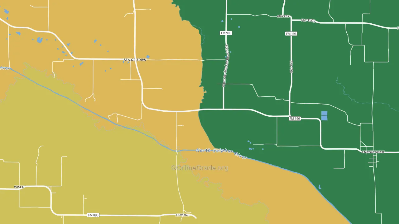 Kensing, TX Map of Burglary Rates