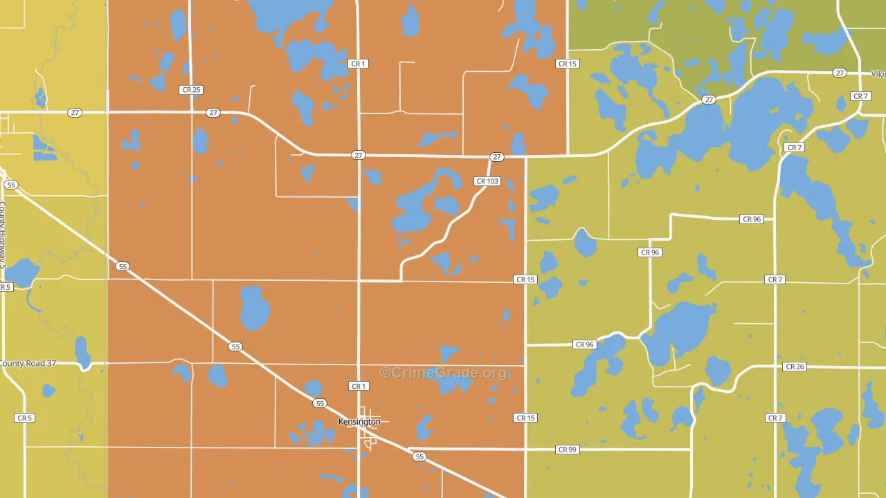 Kensington, MN Map of Burglary Rates