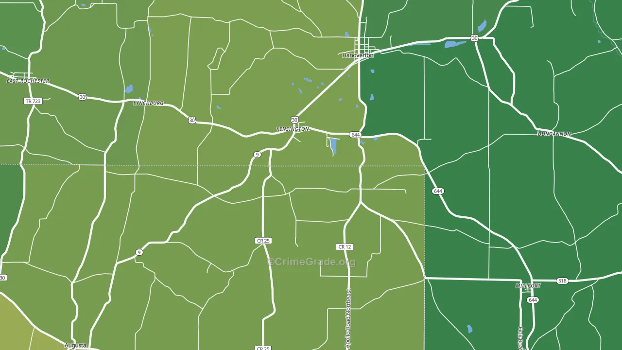 Kensington, OH Map of Burglary Rates