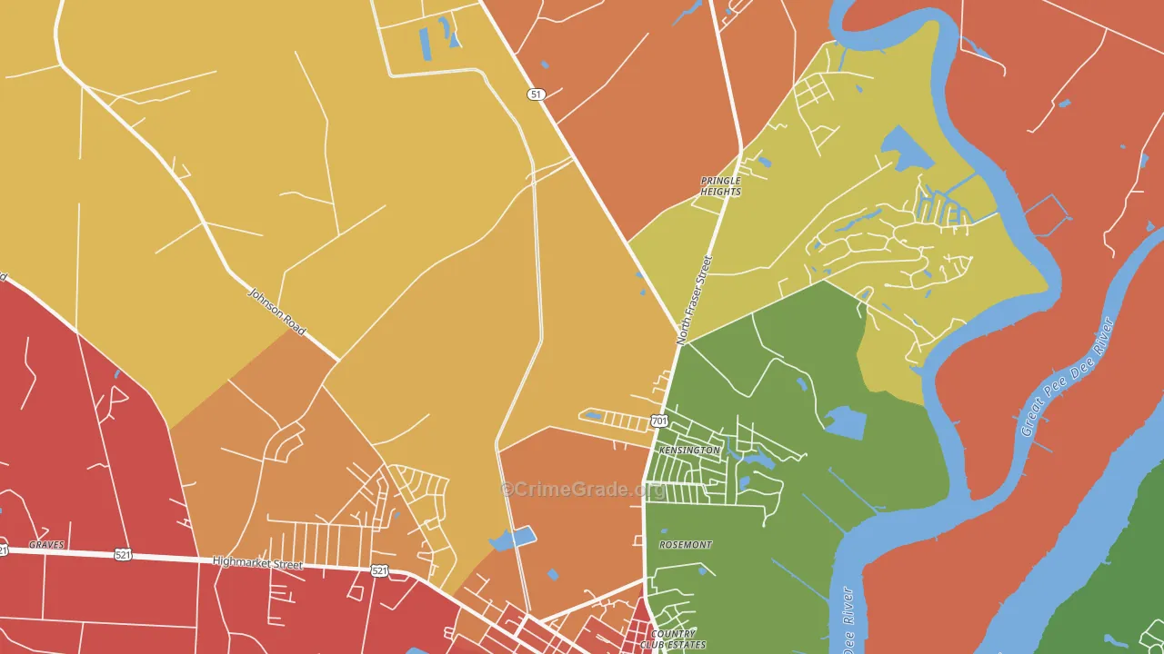 Kensington, SC Map of Burglary Rates
