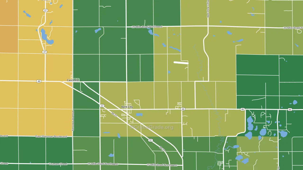 Kent City, MI Map of Burglary Rates