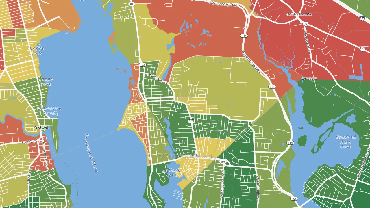 Kent Corner, Riverside, RI Map of Burglary Rates