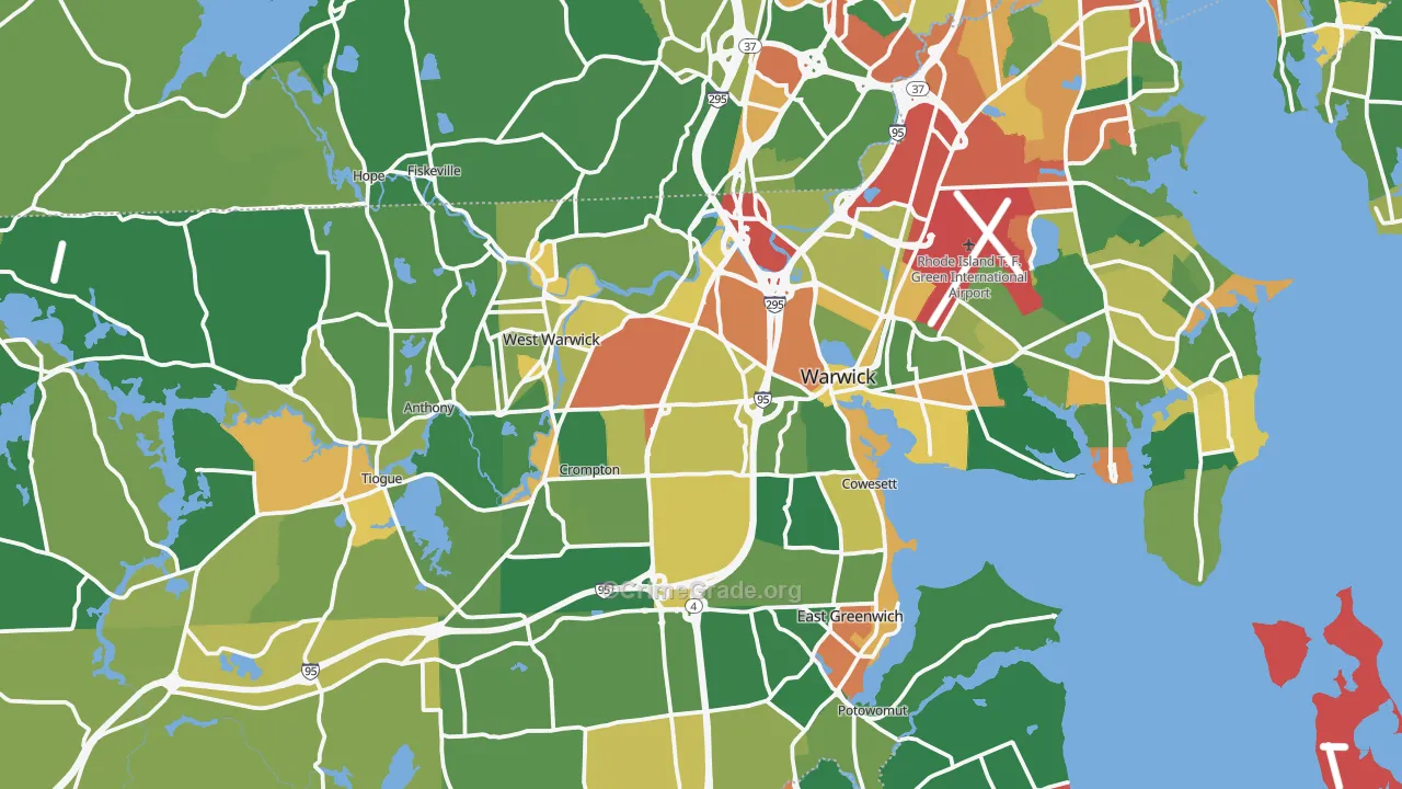 Kent County, RI Map of Burglary Rates