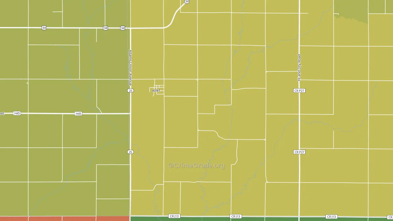 Kent, IA Map of Burglary Rates
