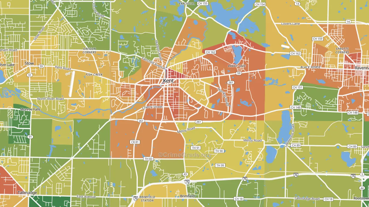 Kent, OH Map of Burglary Rates