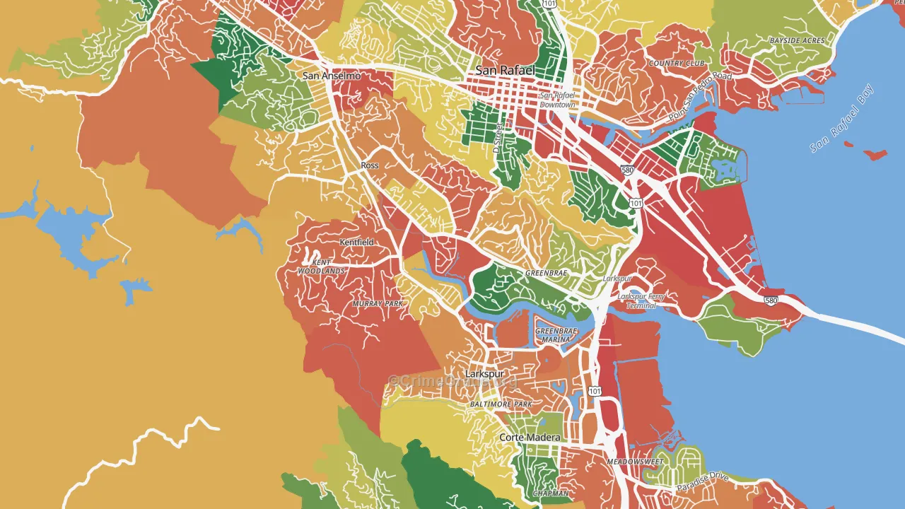 Kentfield, CA Map of Burglary Rates