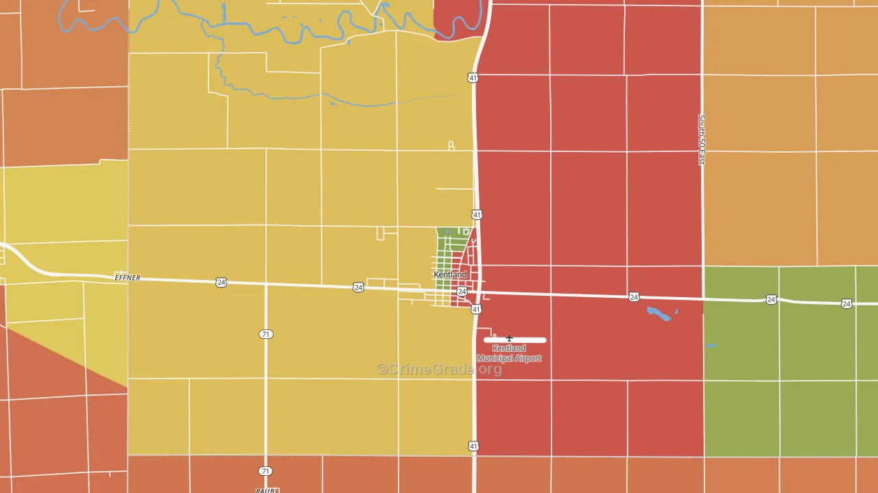 Kentland, IN Map of Burglary Rates