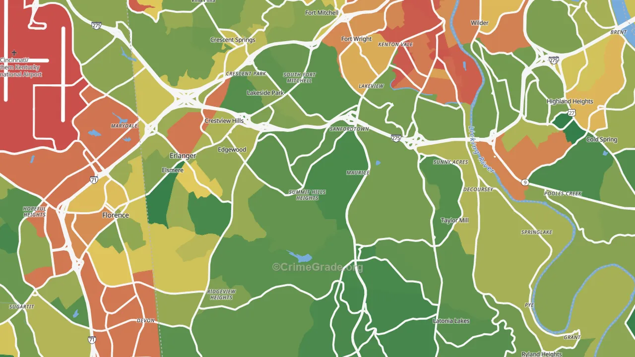 Kenton County, KY Map of Burglary Rates